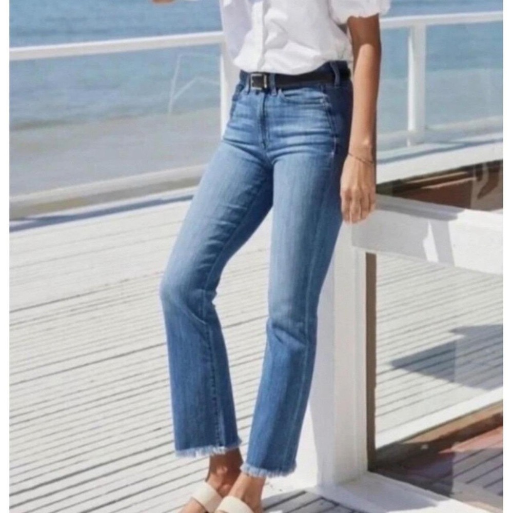 AYR The Bomb Pop High Rise Cropped Flare Jeans Raw Hem Size 26S
